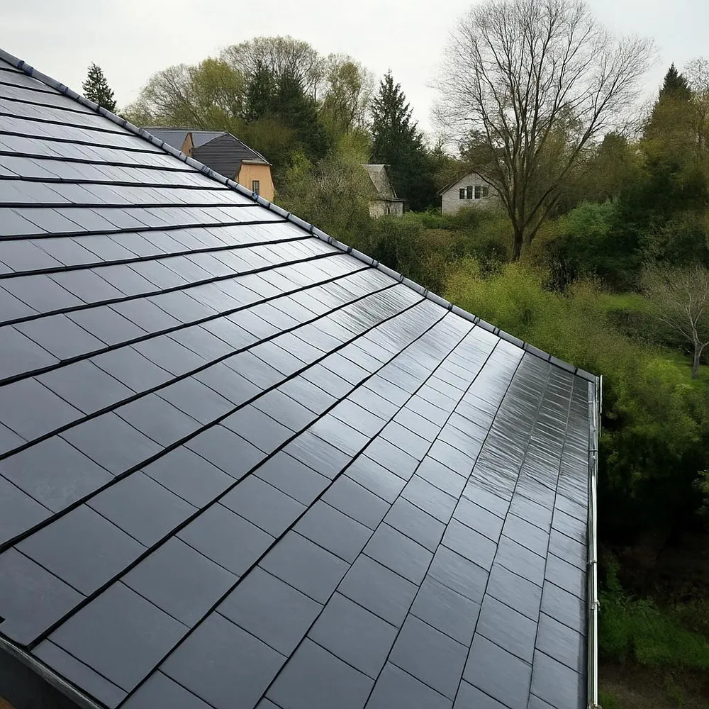 Versant en ardoise naturelle neuve, rangs parfaitement alignés